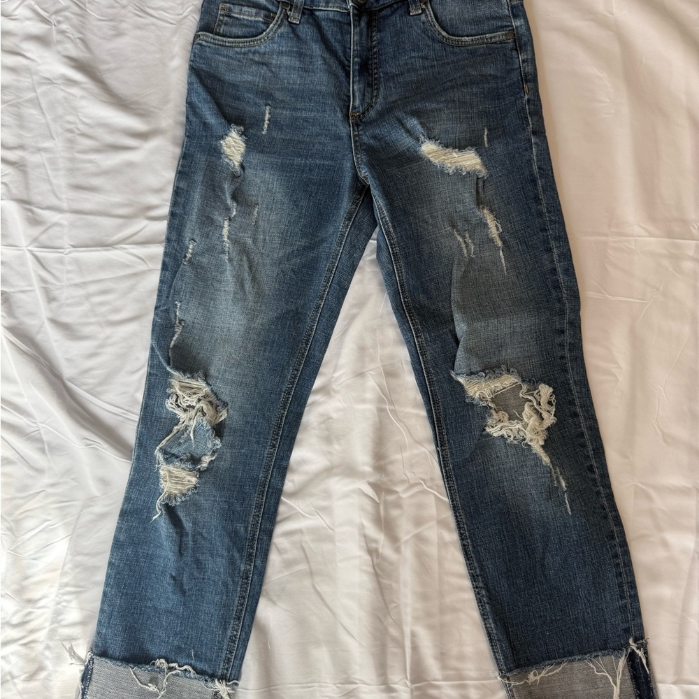 Kut from the Kloth Distressed Boyfriend Jeans - Dark Blue